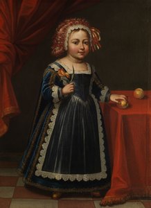 Portrait of a Child with Tulip and Apple by Unbekannt Unbekannt